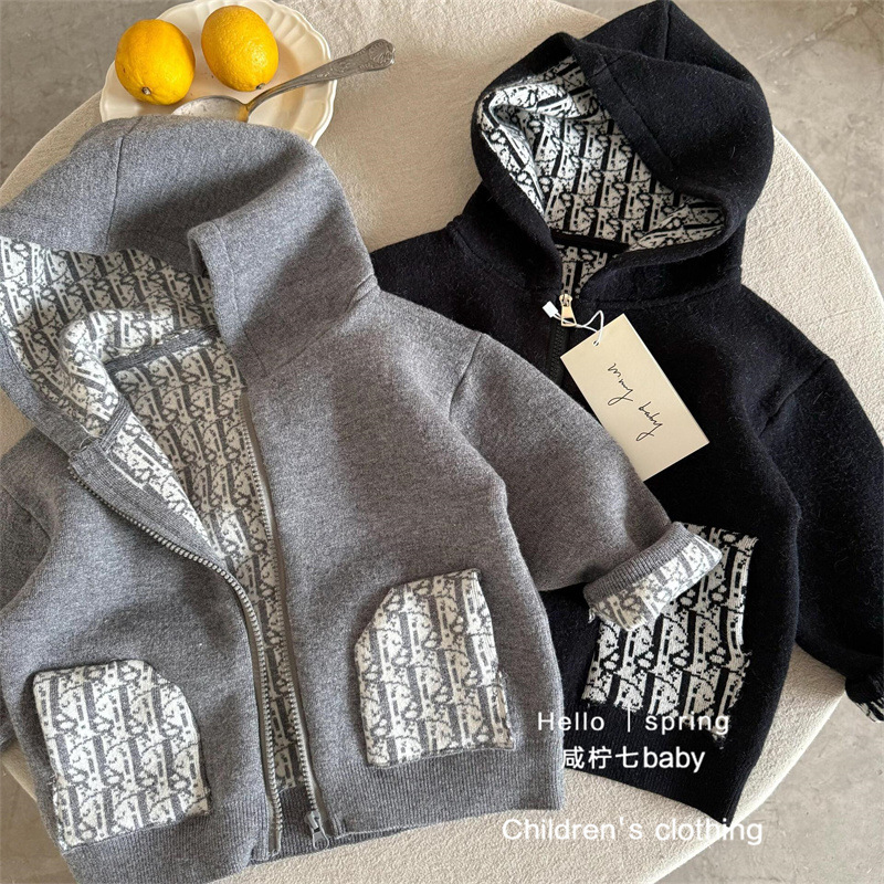Suéter de limón salado para siete niños 25 nuevos productos de primavera para hombres y mujeres Cárdigan de jacquard con capucha Chaqueta de lana con cremallera para bebés