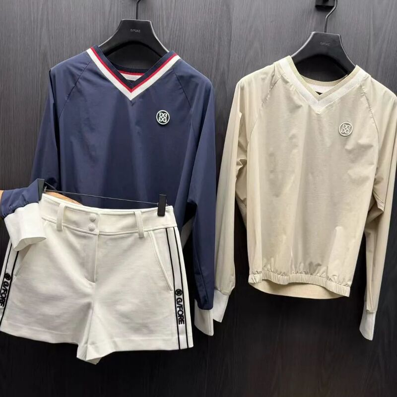 Korean Style Golf Women's Suit 25 Early Autumn New V Neck Long-Sleeved Windbreaker Outdoor Comfortable Breathable Sports Shorts
