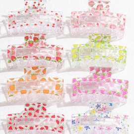 亚马逊TUMU热转印花发夹水果碎花盘发抓夹可爱后脑勺鲨鱼夹发饰批