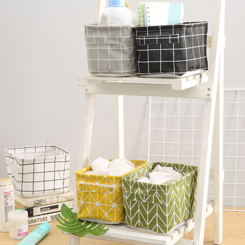 Cross-border best-selling desktop storage basket cotton and linen storage basket foldable storage organizer box Insta-style storage frame