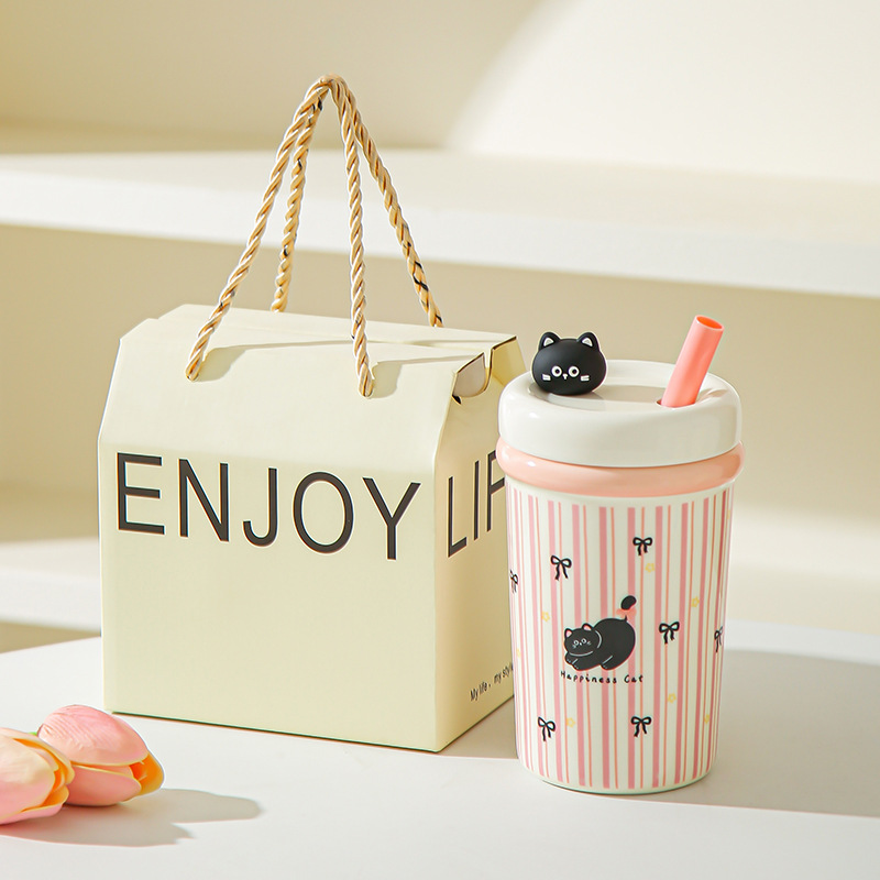 Corazón de una niña, taza de paja encantadora, taza de cerámica con cubierta, taza de café, leche, regalo de cumpleaños