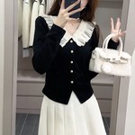 气质修身娃娃领长袖打底毛衣针织衫女秋冬小个子设计感短款上衣