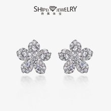 诗佩珠宝新款s925水滴2*3耳饰品女韩风简约花卉锆石耳钉跨境代发