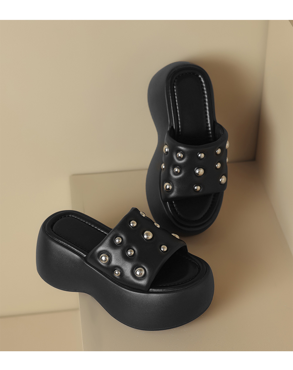 Sandal cao gót nữ hở mũi quai ngang đế xuồng 8 cm — Màu đen, Màu trắng chi tiết 14