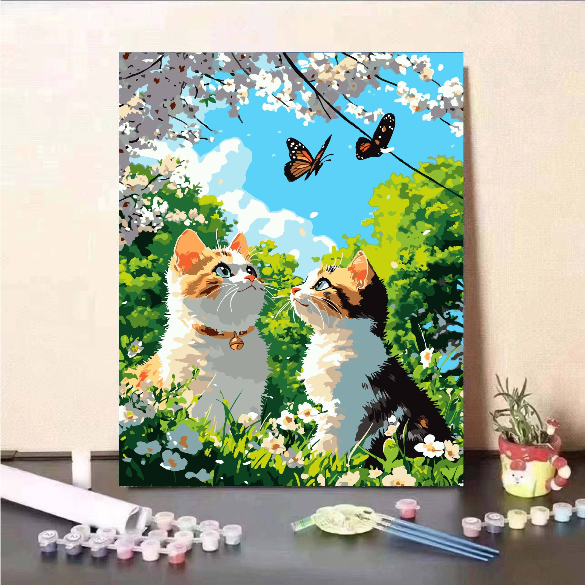 Luna gato diy pintura digital al óleo 2024 nuevo sistema de curación pintura al óleo de relleno acrílico descompresión regalo pintado a mano