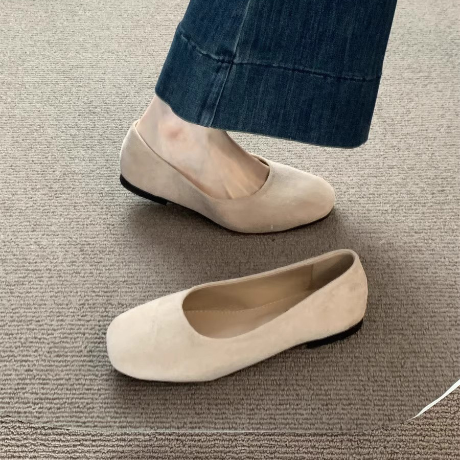 Flat Casual Versatile Women's Shoes 2025 Spring and Autumn New Round-Toe Black Work Shoes Suede Shallow Loafers
