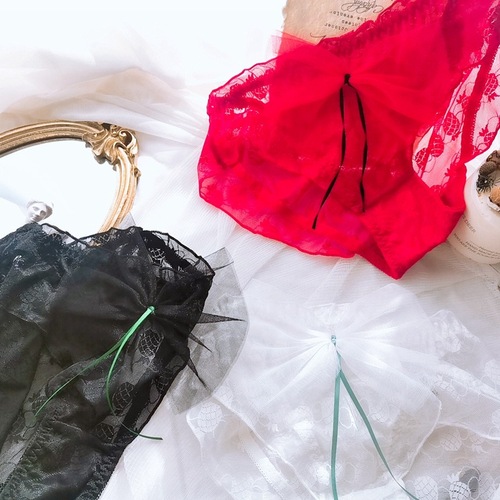 Japanese-style sweet triangle underwear wholesale red black cute fruit pineapple mesh large bow ribbon for women