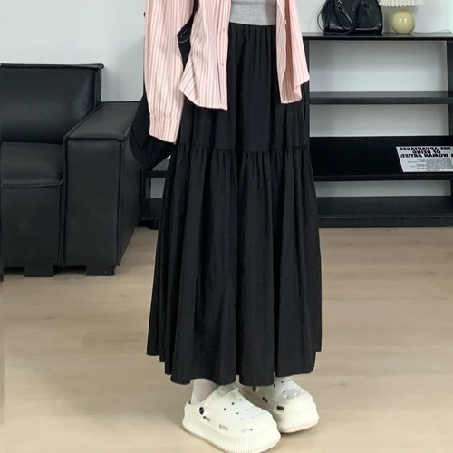 Anti-wrinkle casual Yamamoto skirt with pockets, high-waisted, slimming, cake skirt, literary and retro, versatile, parasol skirt, spring and summer