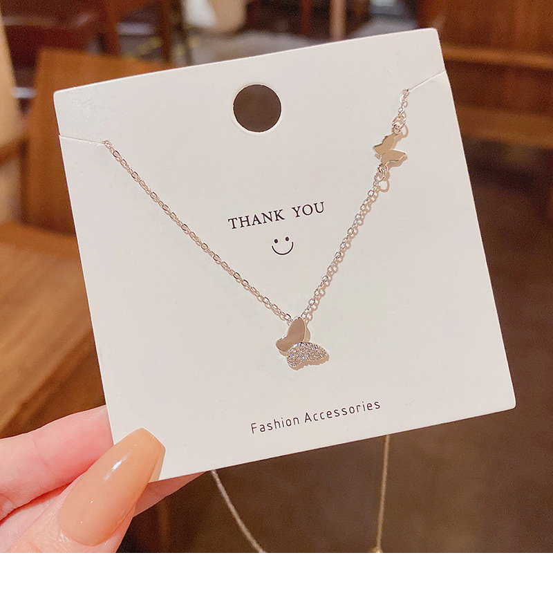 Micro-Inlaid Butterfly Titanium Steel Necklace Retro Clavicle Chain