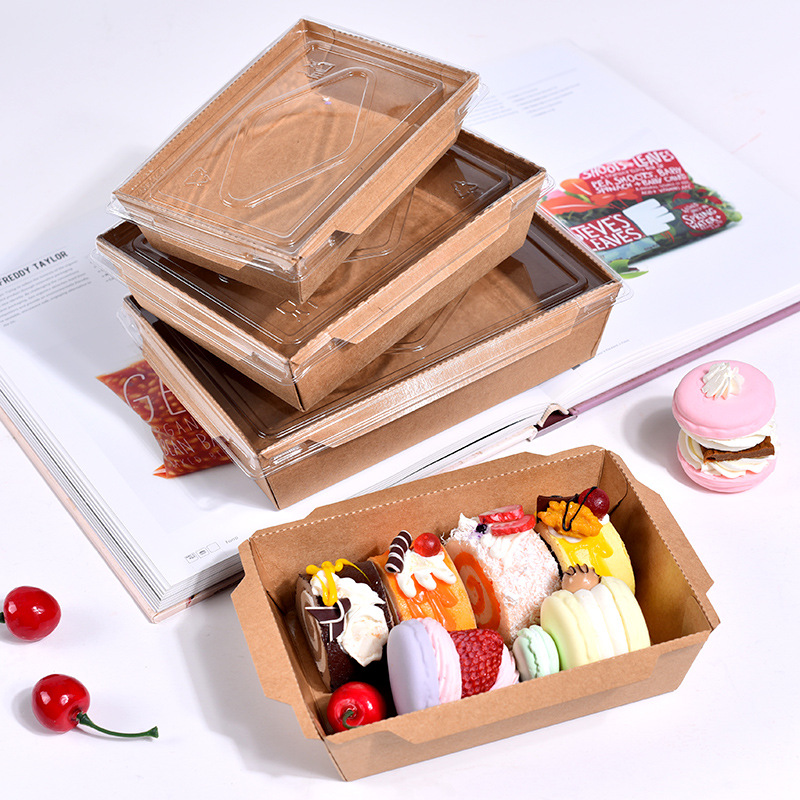 牛皮纸餐盒一次性甜品便当盒水果沙拉野餐打包盒蛋糕点心食物盒子