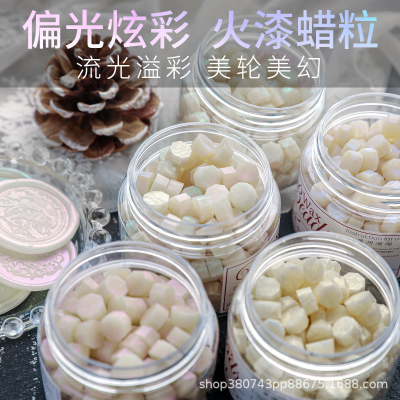 Glossy iridescent polarized shellac wax granules gold-plated vintage stamp sealed envelope closure wax seal 180 granule canister