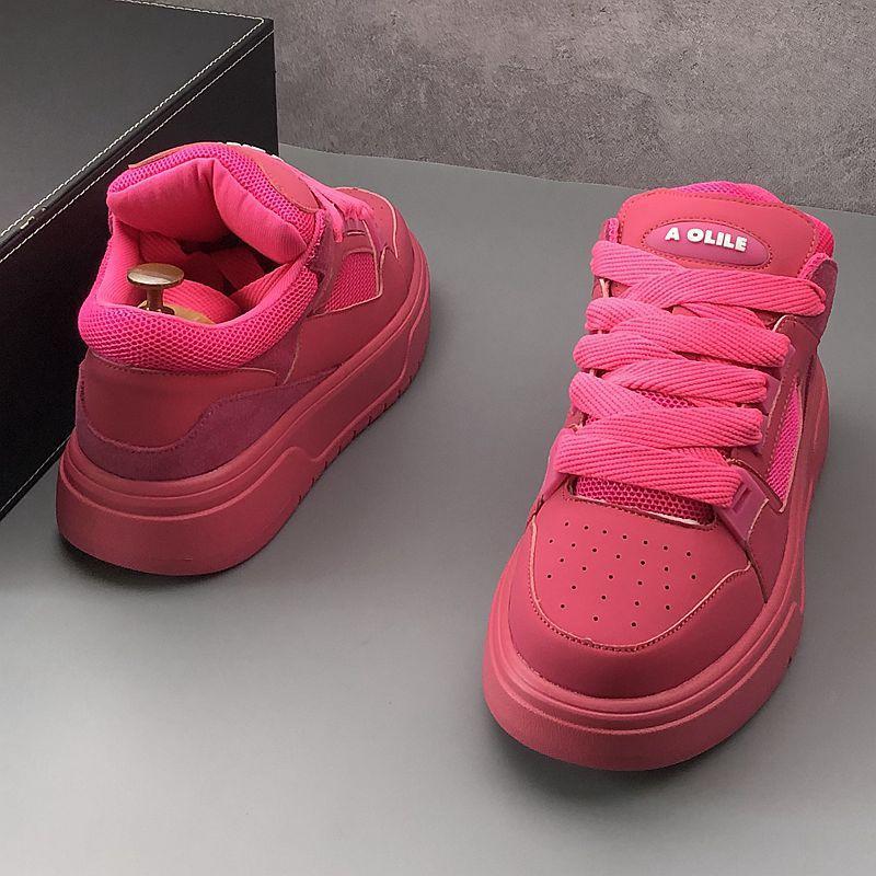 Little White 2024 Summer New Breathable Mesh Thick Sole Elevated Sports and Casual Board with Internet Red Same Style_voghion.com