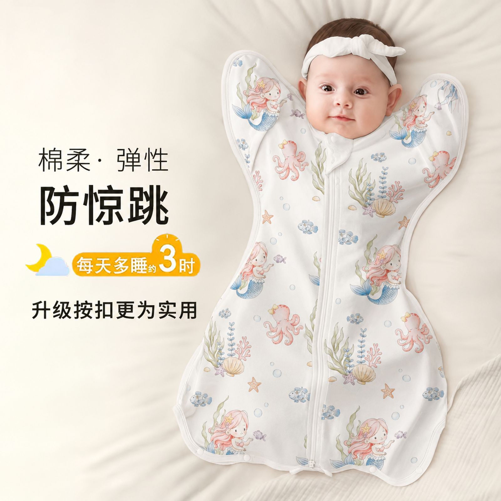 Newborn Anti-Startle Sleeping Bag Surrender-Style Swaddle All-Season Knit Cotton Baby Anti-Kick Blanket Infant Wrap Sleepwear