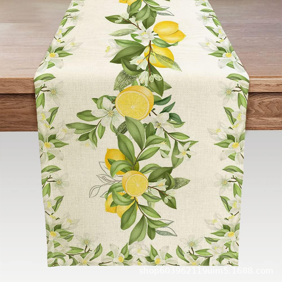 Nuevo verano limón lino bandera de mesa de fiesta al aire libre decoración de mesa de té de tela en el hogar bandera de mesa de té
