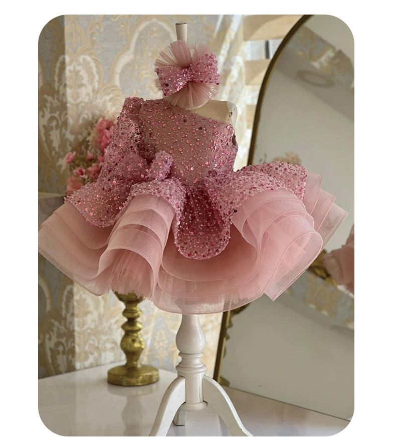 Pink Sequin Pageant Dress For Girls Tulle Puff Skirt Performance_voghion.com