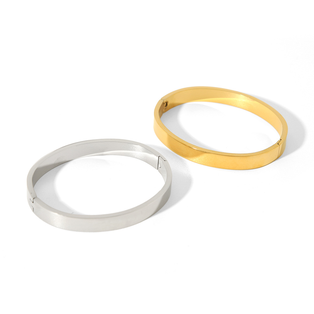 Anillo liso de superficie ancha de 8mm, acero inoxidable simple, horno de 18K, oro real, todo fósforo, pulsera ligera de lujo para mujer, pulsera, joyería