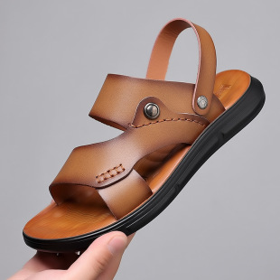 Men's Sandals 2025 Summer New Beach Shoes Sandals Dual-Purpose Genuine Leather Trbottomy Soft Sole Men's Shoes Casual Non-Slip Shoes
