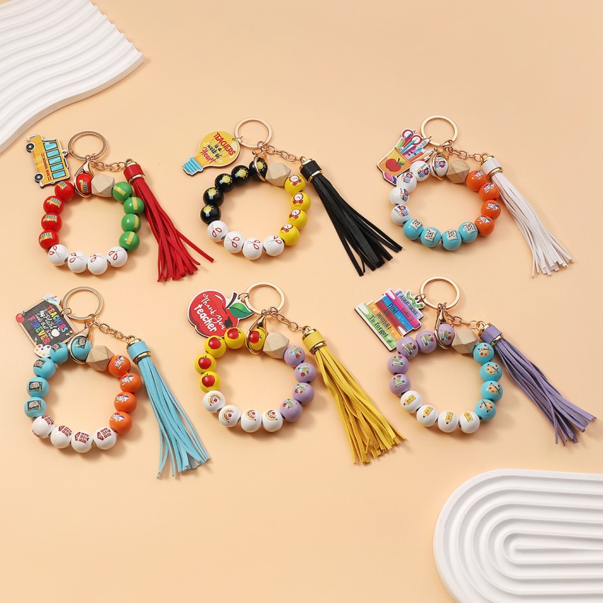 35g Weight Keychain Classification 1 Piece Quantity School, Graduation Occasion Acrylic, Wood Material Teachers' Day Festival Book, Letter, Tassel Pattern Unisex Gender Beaded Design Modern Style Style Modern Style Book Letter Tassel Arylic Wood Beaded Teachers' Day Unisex Keychain 14