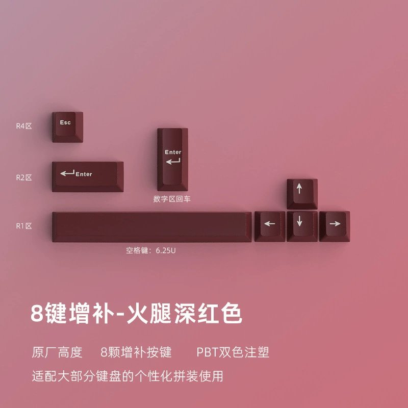 Оптовая продажа, трансграничная Amazon, темно-красный колпачок для клавиш, 8 клавиш, оригинальная высота, PBT, двухцветный процесс литья под давлением
