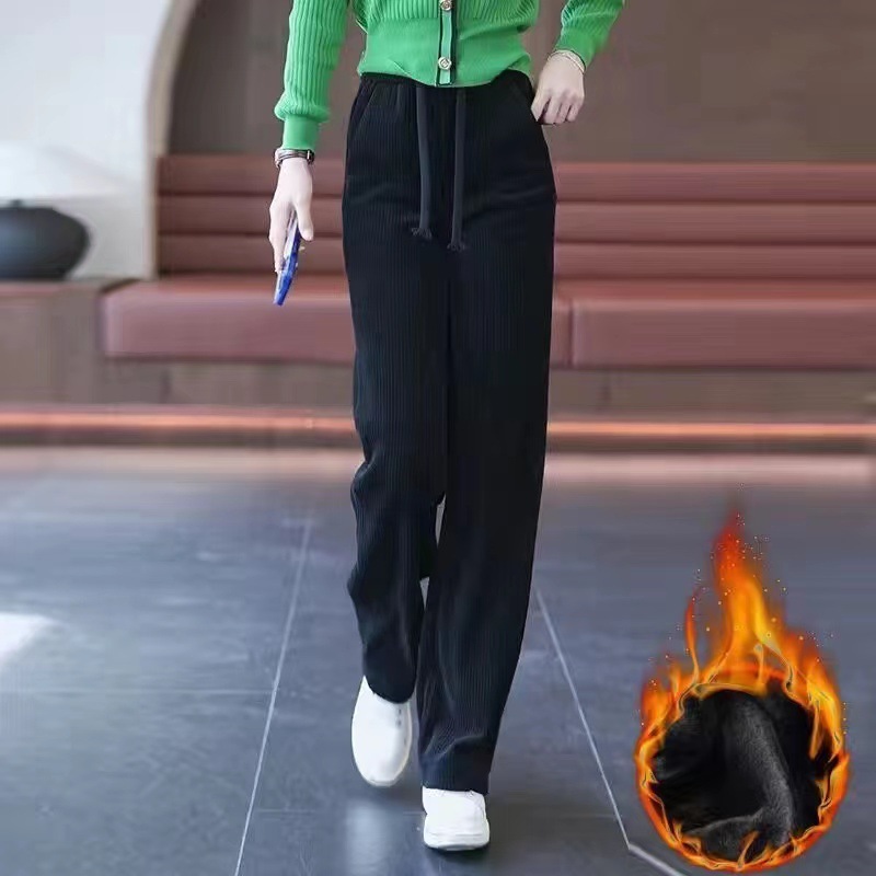 秋の女性用ゆったり着痩せ効果のあるハイウエストストレートパンツ、冬のカジュアルハーレムパンツ、キャロットパンツ、コーデュロイパンツ|undefined