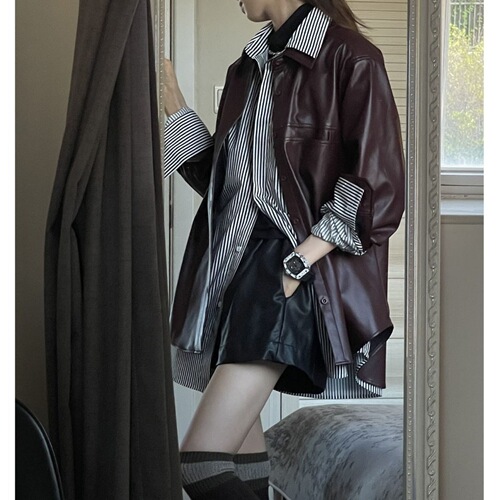 Purple Grape PU Jacket for Women, Spring and Autumn 2025 Fashion Retro Coat, Versatile Matching Shirt