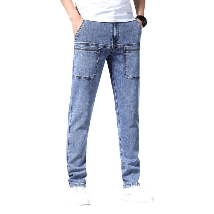 Pantalones vaqueros de los hombres elásticos de Seis bolsillos de primavera y verano nueva tendencia de la juventud en vivo pantalones de los hombres multi-Bolsillo