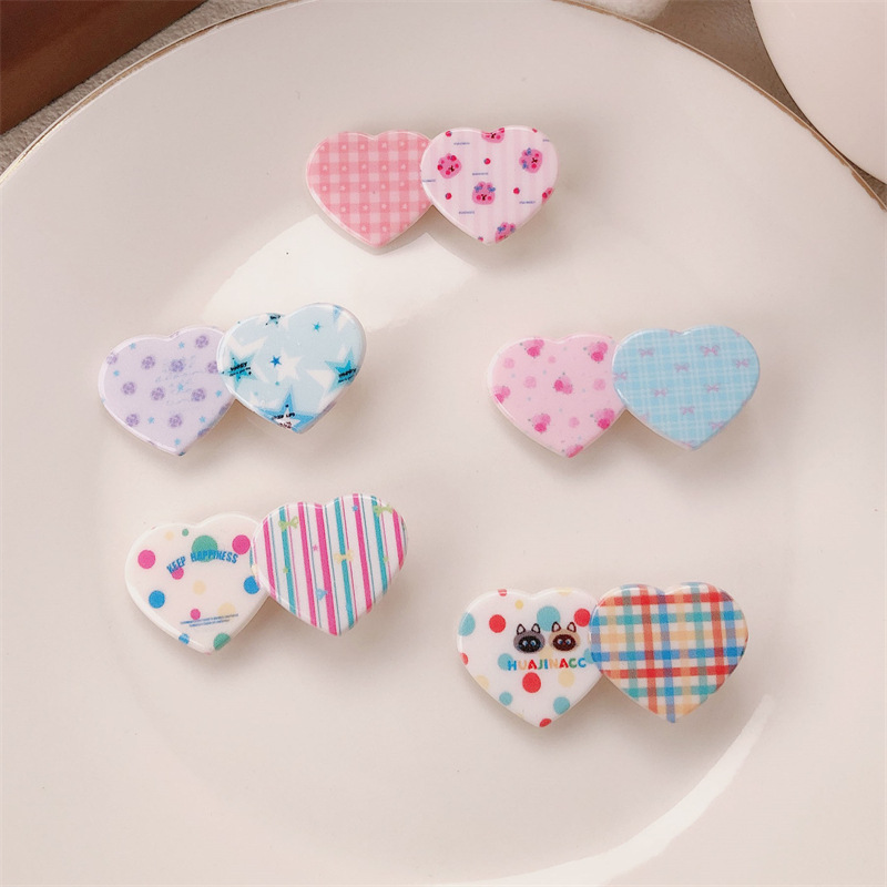 Hermosas brocas de cabello de cuadrícula arco iris amor temperamento brocas de cabello coreano dulce lado de cabello roto ceja borde brocas adornamiento para el cabello