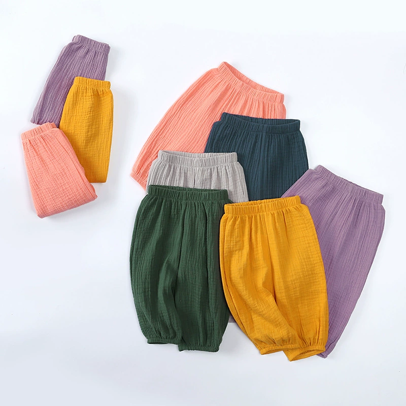 Kids Tales, летние новые детские брюки, женские однотонные укороченные брюки, детские повседневные свободные брюки из хлопка и льна