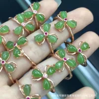 Натуральное кольцо Хетиан Джаспер S925 Серебряное розовое золото инкрустировано нежным маслом