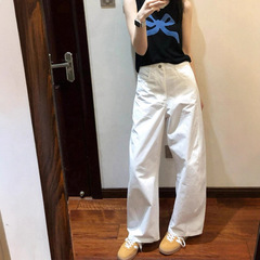 白色裤子女小个子高腰显瘦宽松垂感2025夏季新款直筒山本镰刀裤女