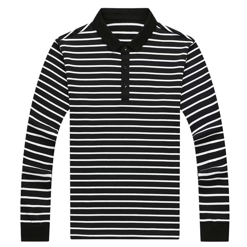 Camisa de polo de otoño de los hombres de moda de rayas de contraste de color de la solapa de manga larga Camiseta de los hombres de estilo coreano slim fit camiseta juvenil ropa de otoño