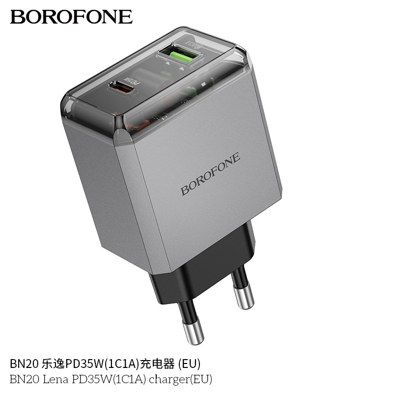 Borofone Bn20 European Standard Ce Certified Mobile Phone Fast Charging Pd35W Charger Type-C Multi-Port Wall Charger