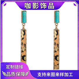 新款个性百搭日常矩形绿松石吊坠耳环时尚精美耳钉穿搭配饰女