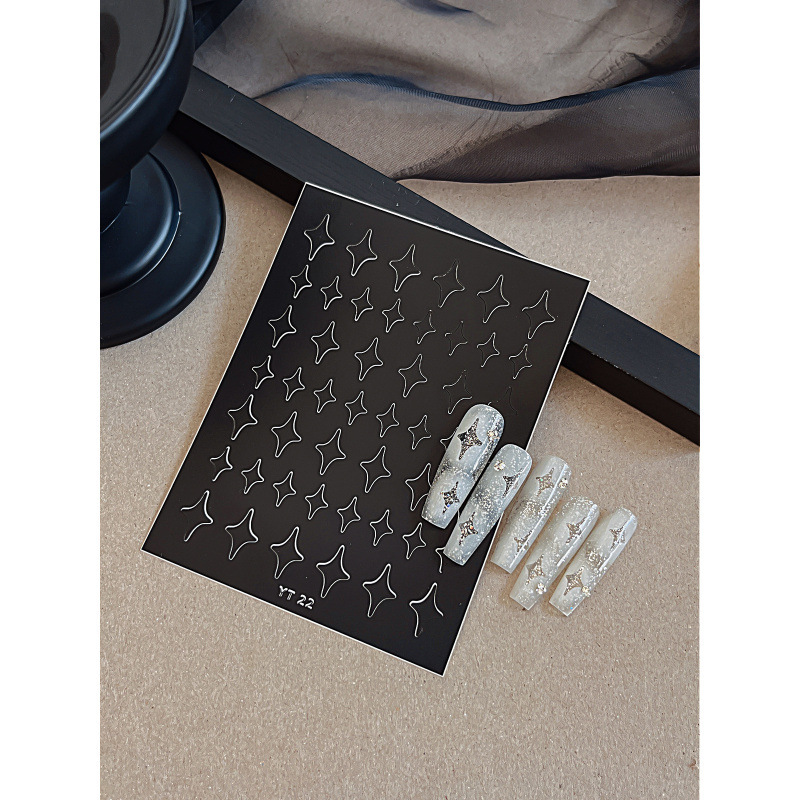 美甲贴纸网红爆款法式镂空喷绘条纹不规则星星月亮蝴蝶花朵指甲贴|undefined