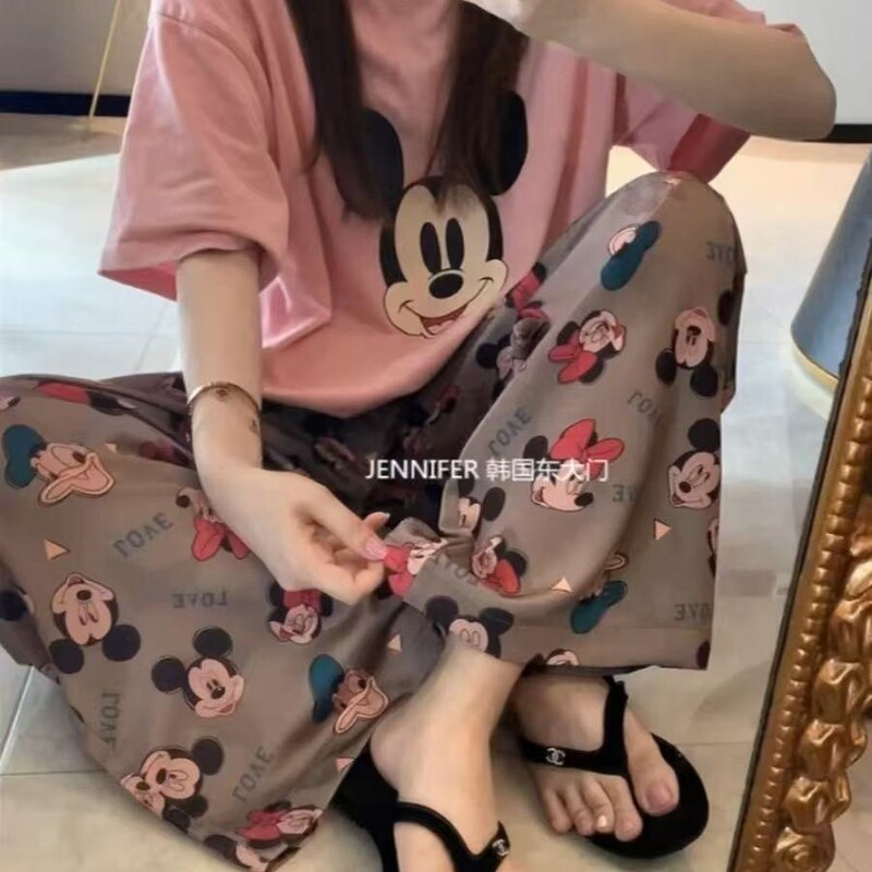 Pajamas Women's Short-Sleeved Pants Summer Cartoon Cute 2025 New Cartoon Spring and Summer Home Clothes Set Can Be Worn Outside