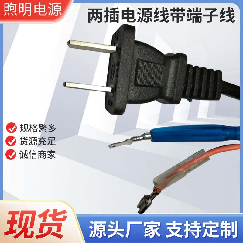 两插电源线带端子线二扁插电源线小电器产品配套插头线纯铜电源线