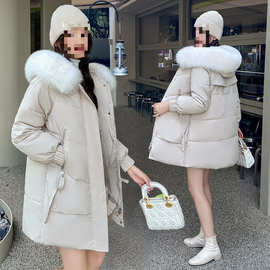 爆款棉服女中长款2025大毛领新年衣服加厚棉衣韩版显瘦棉袄外套潮