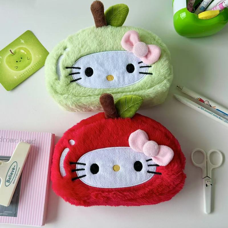 日系可爱新款苹果helloKitty猫笔袋毛绒变装大文具袋高颜值收纳包|undefined