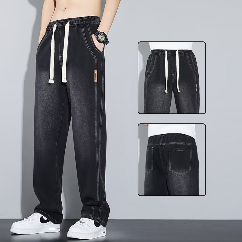 Moda juvenil, tendencia literaria, pantalones perezosos, jeans, hombres lavados 2024, primavera y verano, otoño, temperamento, nuevo estilo