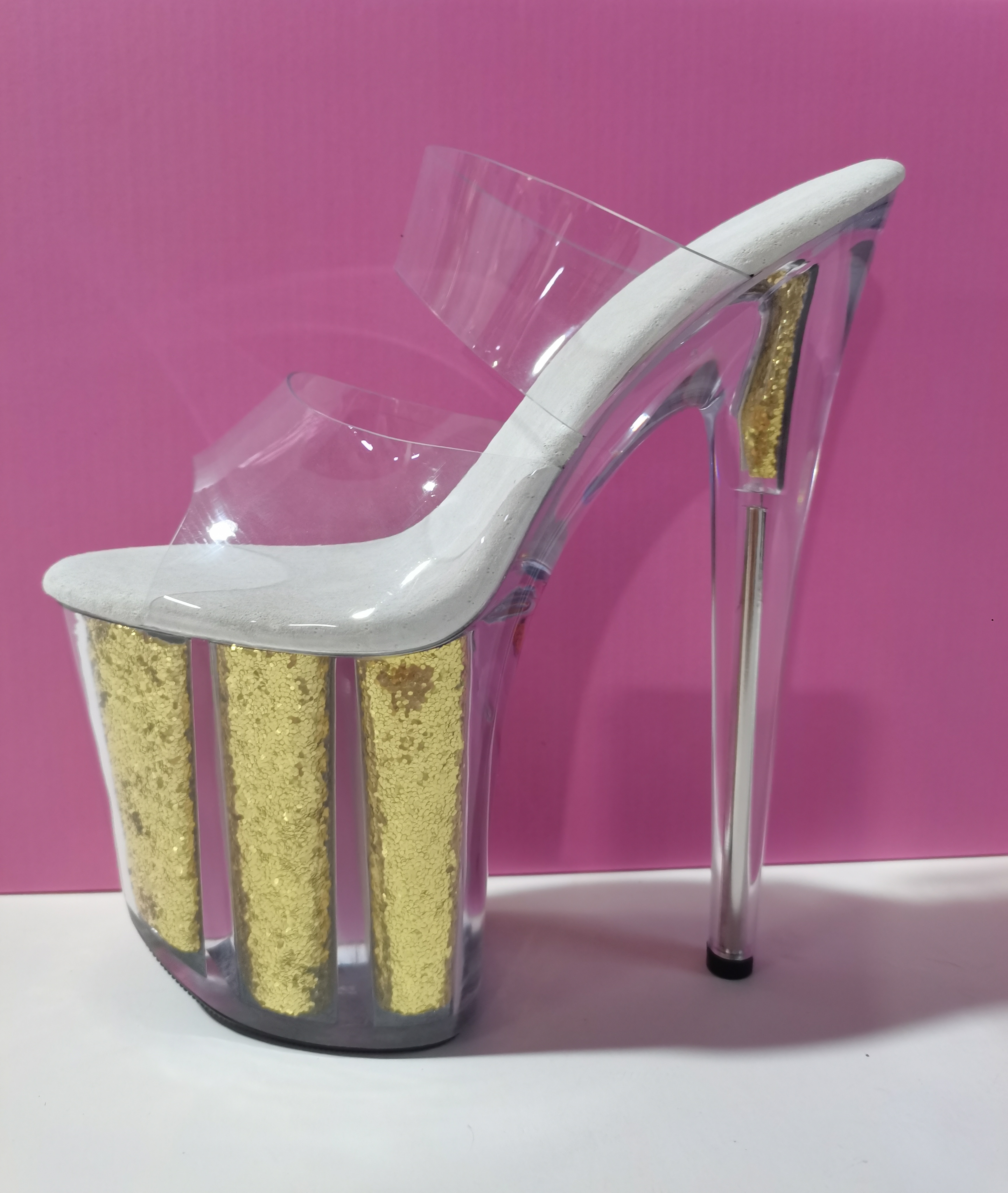 20cm tubo de acero zapatos de tacón antideslizante modelo de desfile zapatos de entrenamiento impermeables especiales de diamante de agua sandalias de cristal transparente image 23