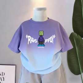 韩版潮牌短袖T恤儿童夏季服装新款圆领卡通印花纯棉宽松童装上衣