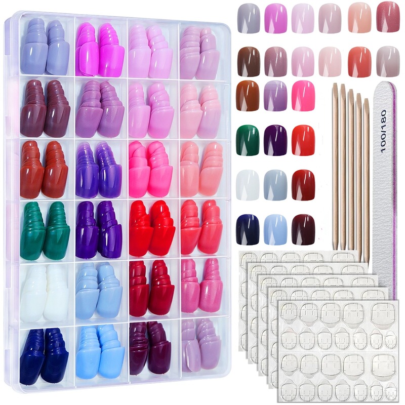 576pcs 24 Boxed Solid Color Fake Nail Pieces with Tools suit DIY Color Wear Nail Art Accessories 576pcs 24 Boxed Solid Color Fake Nail Pieces with Tools suit DIY Color Wear Nail Art Accessories
