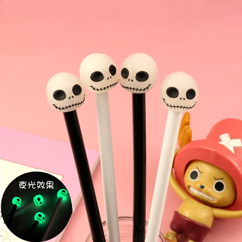 크리 에이 티브 발광 해골 젤 펜 학생 문구 펜 재미있는 트릭 서명 카본 펜 블랙 0.5mm