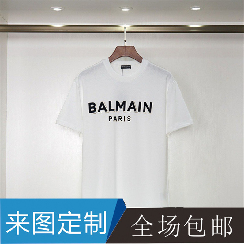 Balmain Balmain Printed Round Neck Short-Sleeved T-Shirt Hot-Selling Men's and Women's Couple T-Shirts Women's Tops T-Shirts