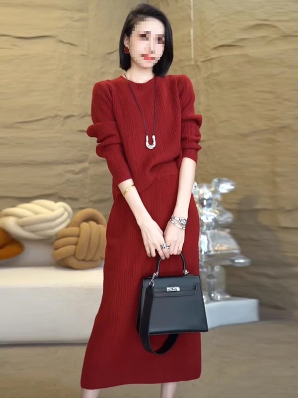 时尚套装裙女2025秋季新款时髦宽松显瘦针织上衣半身裙洋气两件套|undefined