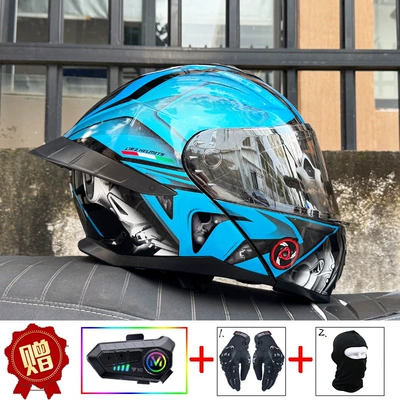 Motosiklet dəbilqələri – and women, Bluetooth open-face helmet with dual - m-blue-knight-aurora-silver-night-vision-y10-bluetooth-headset
