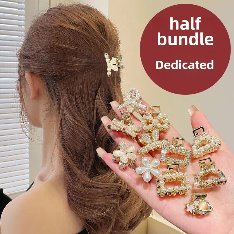 Fermaglio per capelli a mezza coda di cavallo, fermaglio per capelli con perle, piccola frangia squisita, fermaglio per capelli con coda di cavallo alta, piccola taglia, temperamento, testa_voghion.com