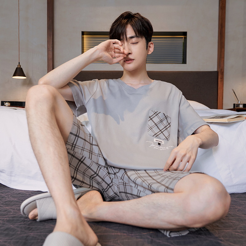 [Personalizada] algodón de verano de mangas cortas pantalones cortos pijamas hombres casuales grandes sueltos juveniles de mediana edad set de ropa de hogar