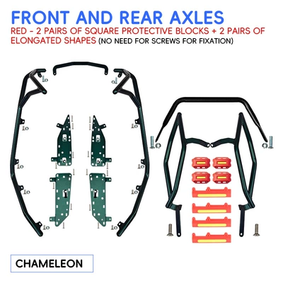 Motorcycle bumper: bars, front and rear exhaust - chameleonenhanced-front-bumper-rear-bumper-red-protective-blocks-free-footrests-included