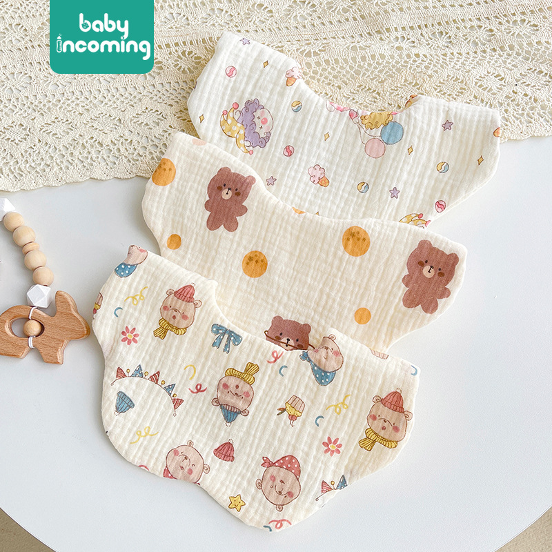 Children's saliva towel baby six-layer gauze petal bib cartoon 360 degree rotatable baby bib anti-spitting